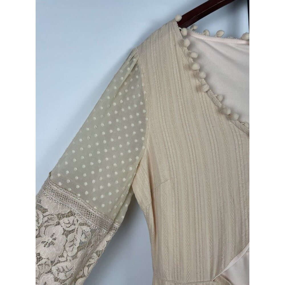 Lulus Modern Menagerie Blush Lace Cutout Long Sleeve Midi Cottagecore Dress Sz L - Picture 4 of 13